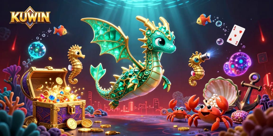 Engage in exciting underwater adventures with KUWIN's colorful sea dragon and vibrant casino elements!