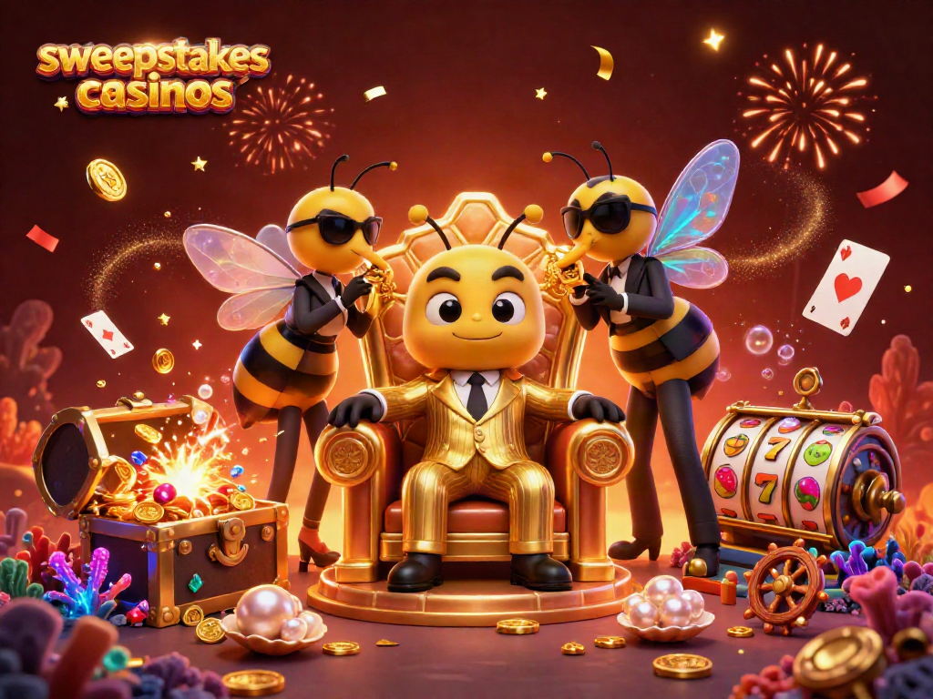Engage with the excitement of sweepstakes casinos in this dynamic 3D illustration featuring an animated bumblebee mob boss.