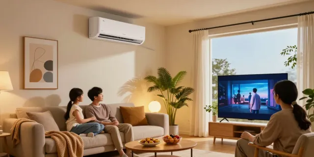 24000 BTU mini split air conditioner in stylish living room, showcasing comfort and relaxation.