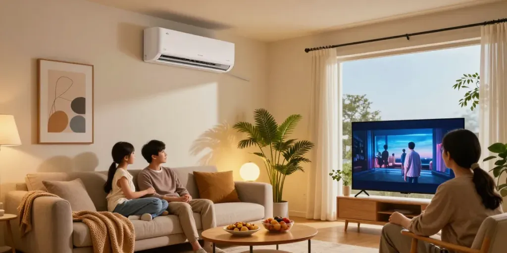 24000 BTU mini split air conditioner in stylish living room, showcasing comfort and relaxation.
