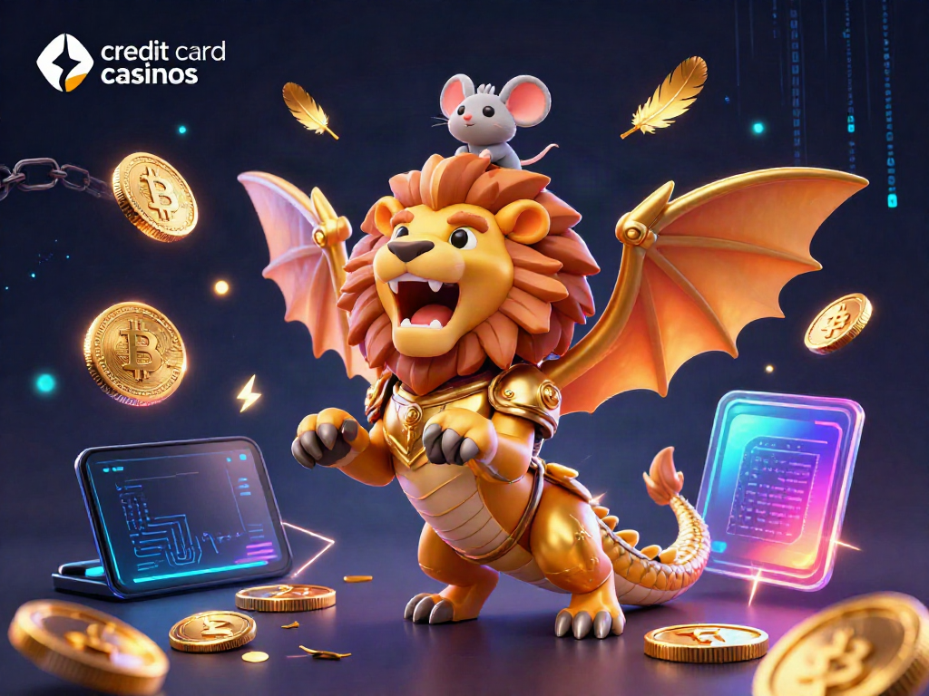 Experience exciting gameplay at credit card casinos with a mythical chimera and crypto elements.