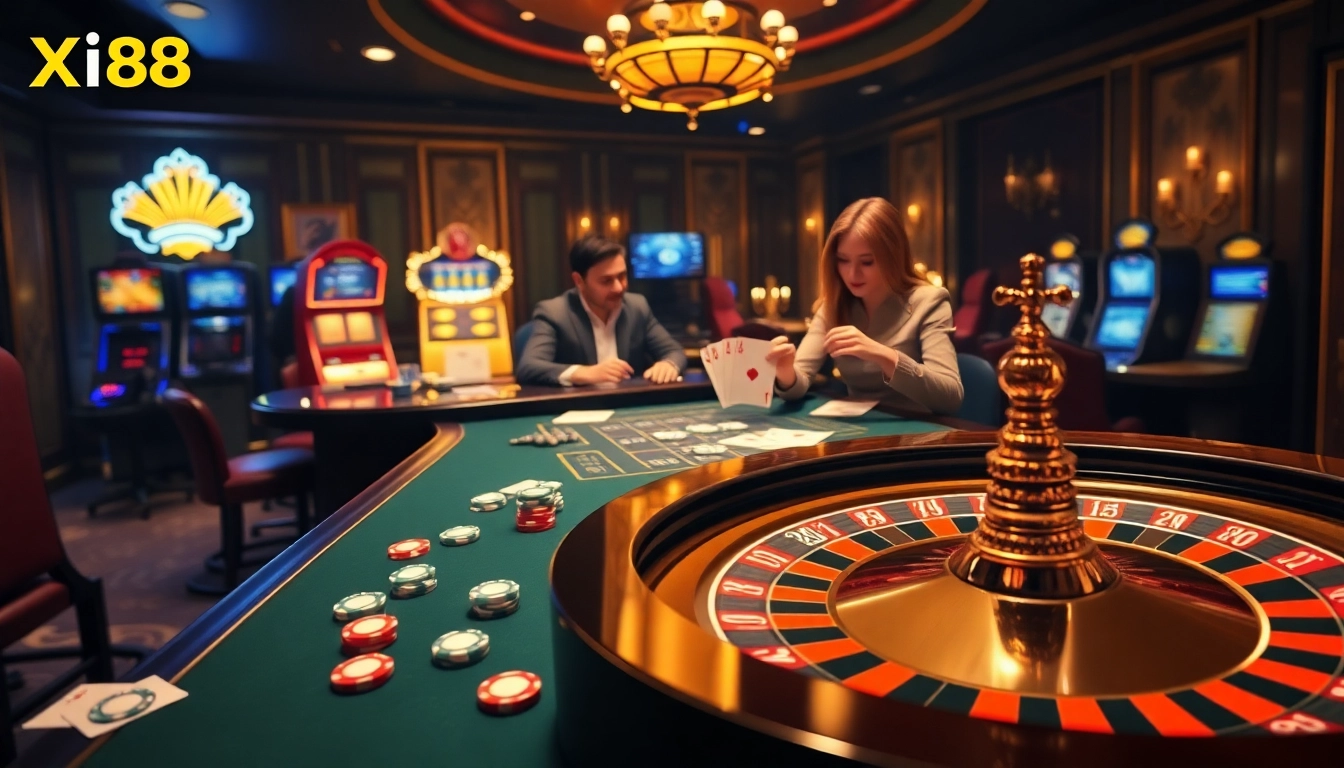 Exciting gameplay at Xin 88 featuring roulette and poker chips on a casino table.