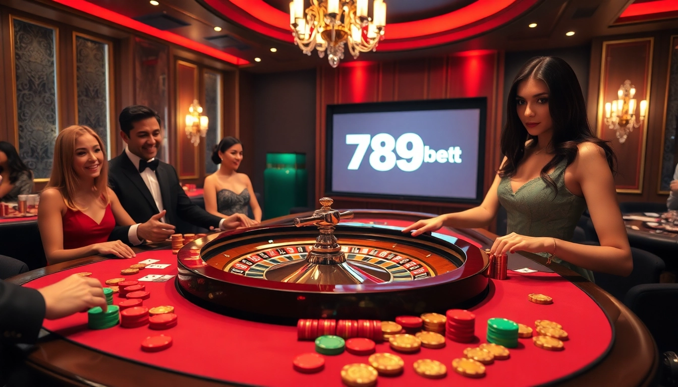 Players enjoying a lively game at 789bet.com roulette table in an upscale casino setting