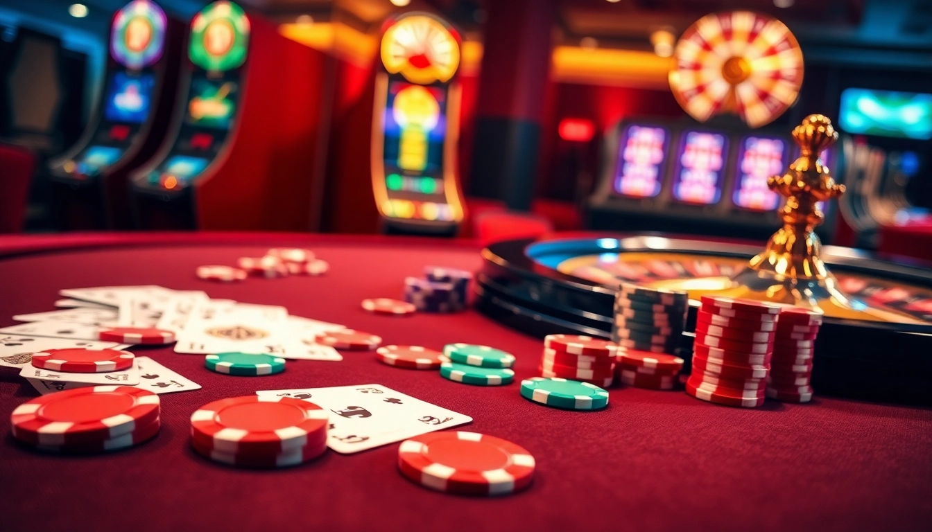Experience the thrill of 32 win at a luxurious casino table filled with poker chips and a spinning roulette wheel.