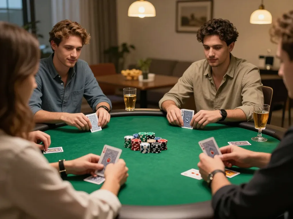 C168 poker night setup with friends enjoying a game and strategizing together over a green felt table.