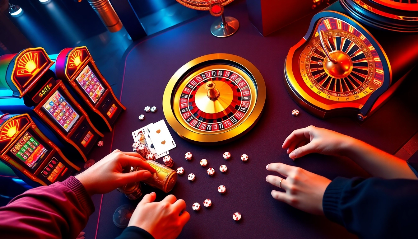 Experience the thrill of online gambling with thabet's luxurious casino environment filled with vibrant slot machines and engaging poker games.