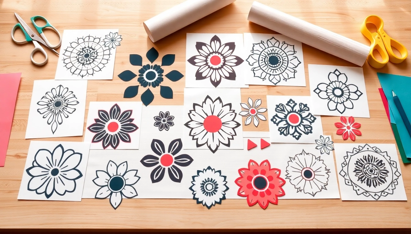 Showcase of free svg designs spread across a craft table, highlighting vibrant colors and artistic patterns.