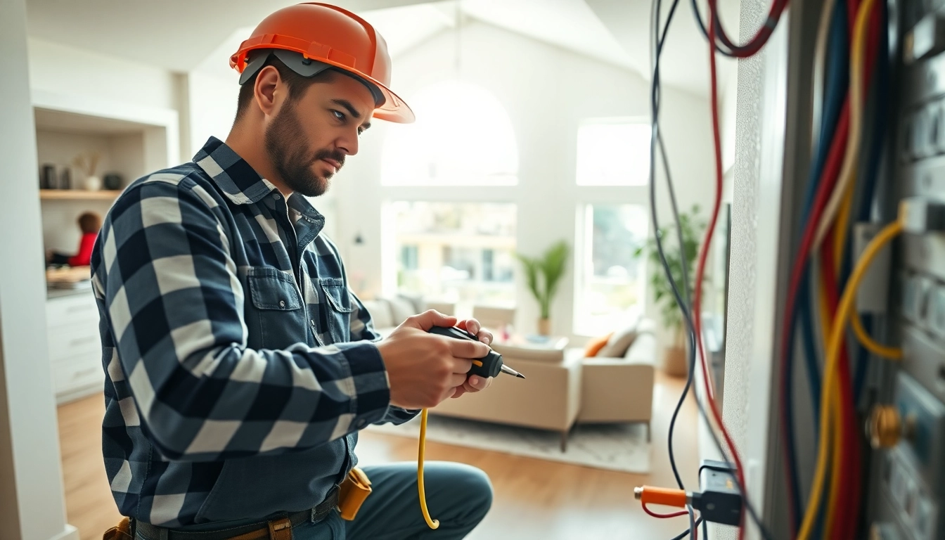 Electrician west vancouver installing electrical systems in a well-lit residential setting.
