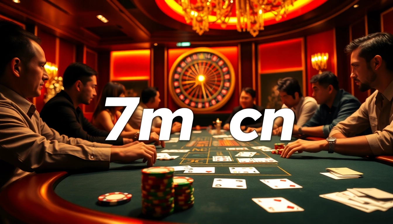 Players engaged at a poker table with exciting elements of 7m cn gambling.
