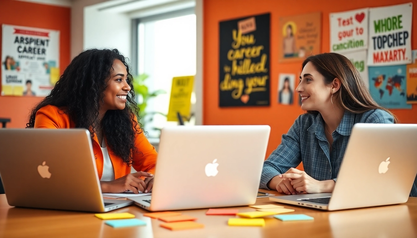 Individuals discussing their ideal career paths in an engaging office environment.
