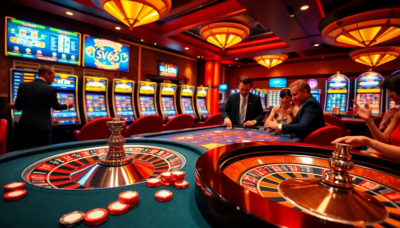 Players engaging in thrilling games at SV66 com, showcasing excitement in a luxurious casino environment.