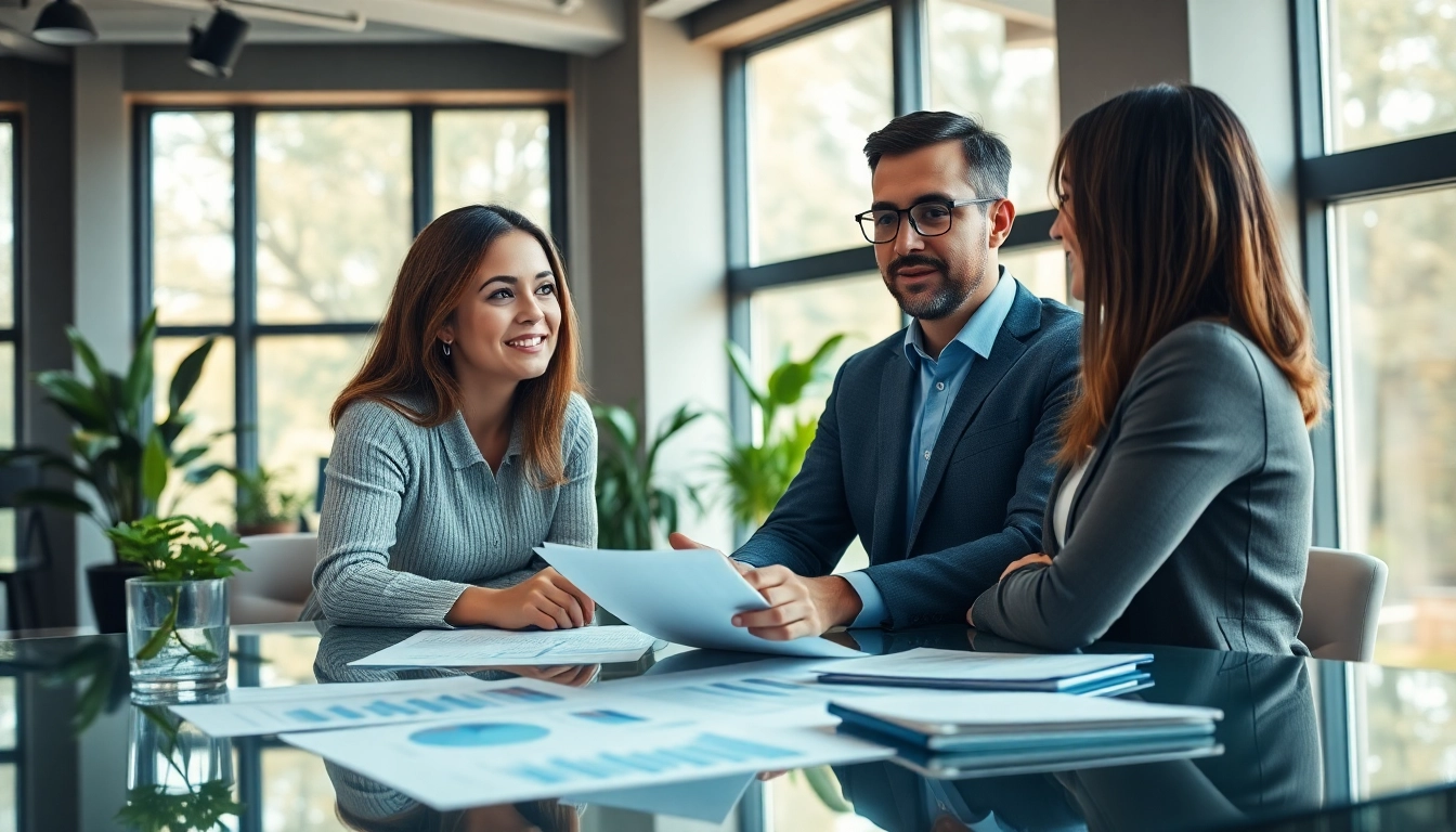 Certified financial advisor providing expert guidance to clients in a professional setting.
