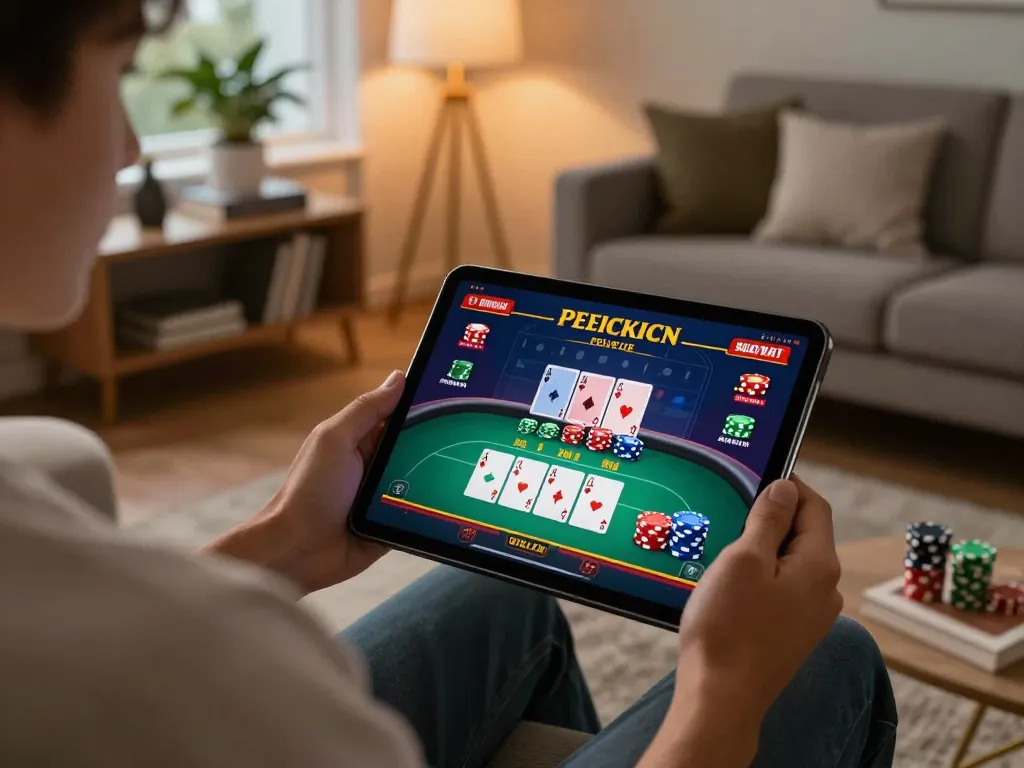 Actions from XX88 TODAY enable gaming excitement on a tablet in a cozy home setting.