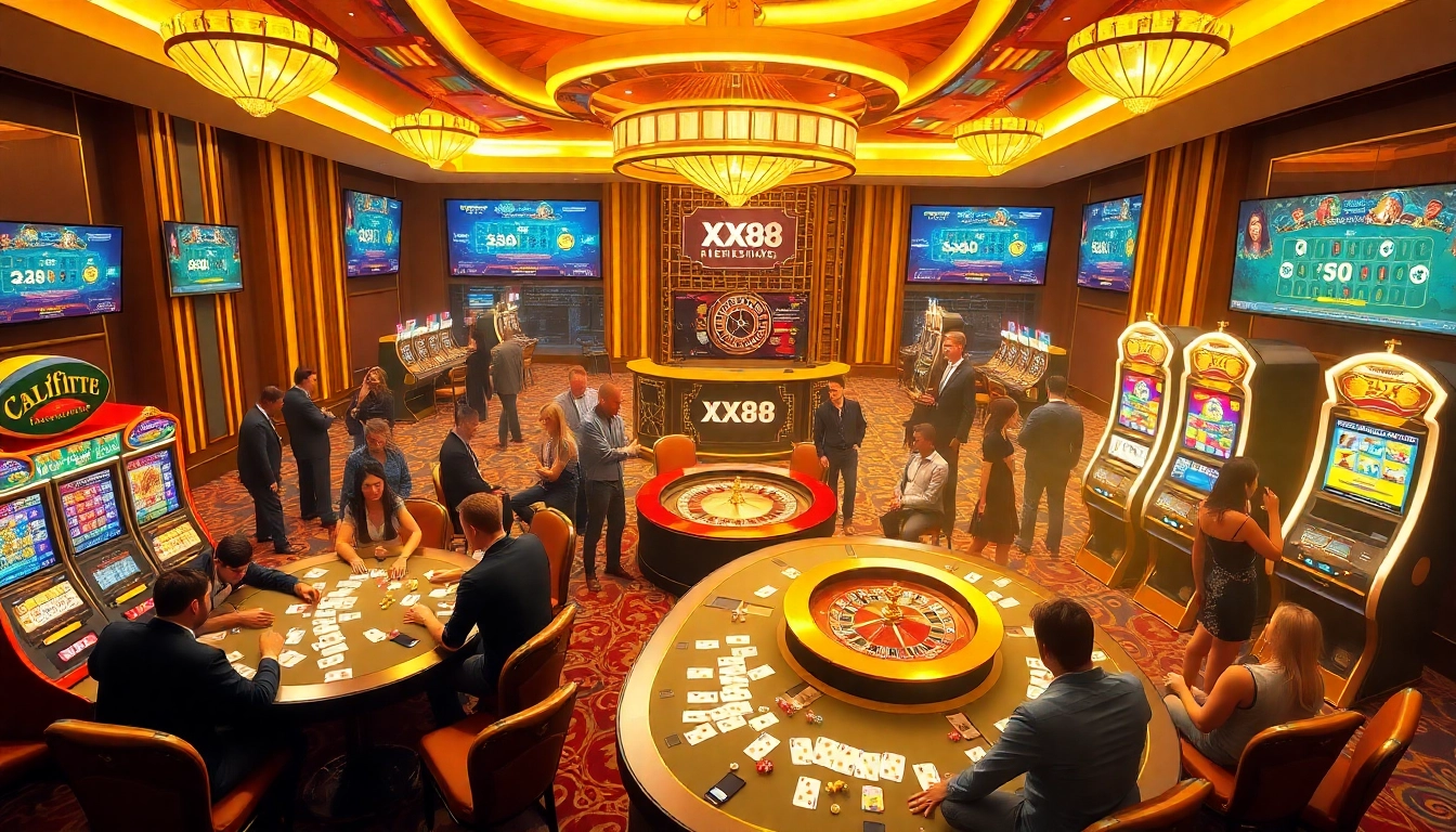 Players enjoying various games at the XX88 online casino, showcasing cards and chips.