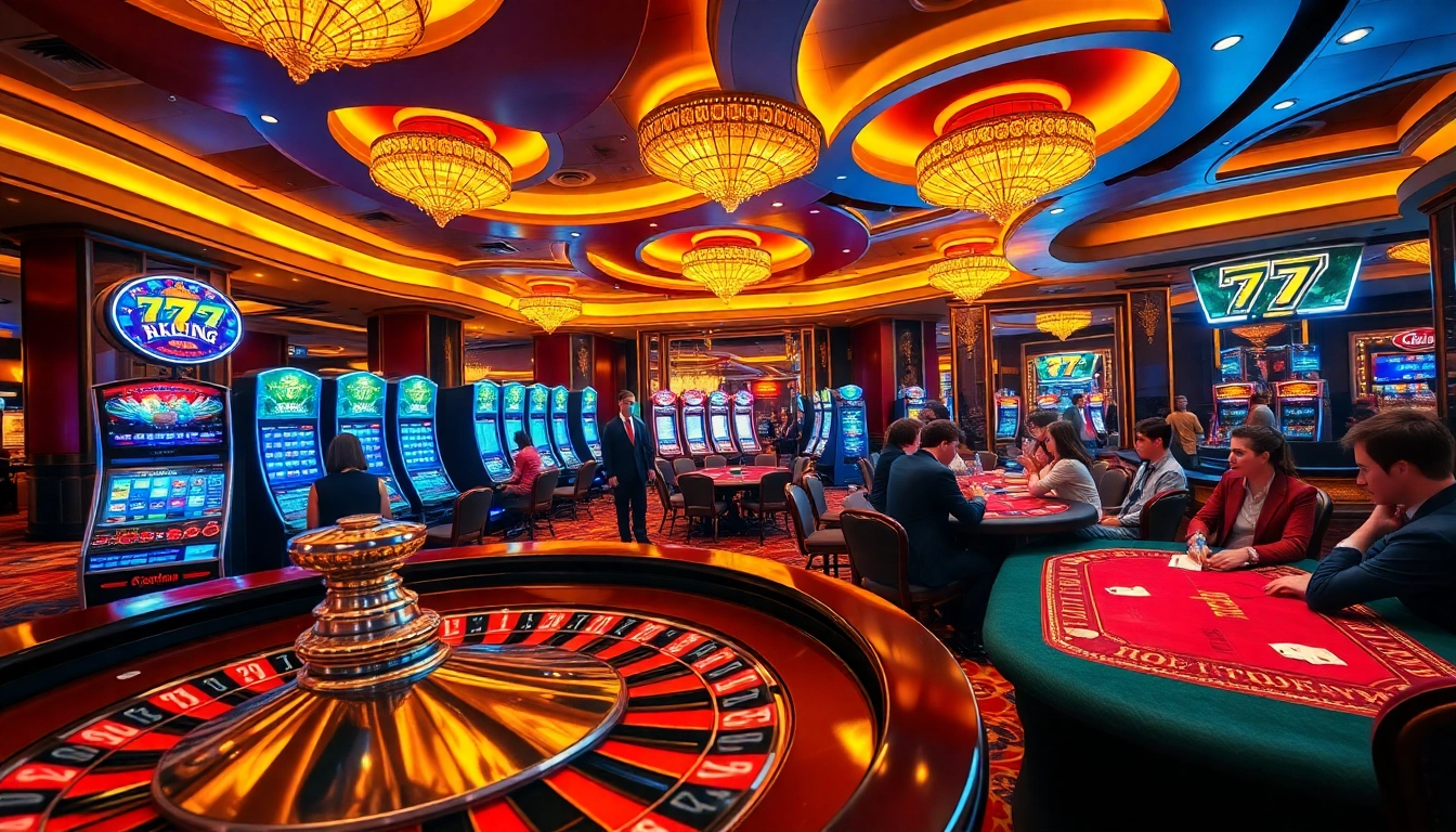 A dynamic casino scene featuring games and action at https://79kingvip.autos, showcasing excitement and luxury.