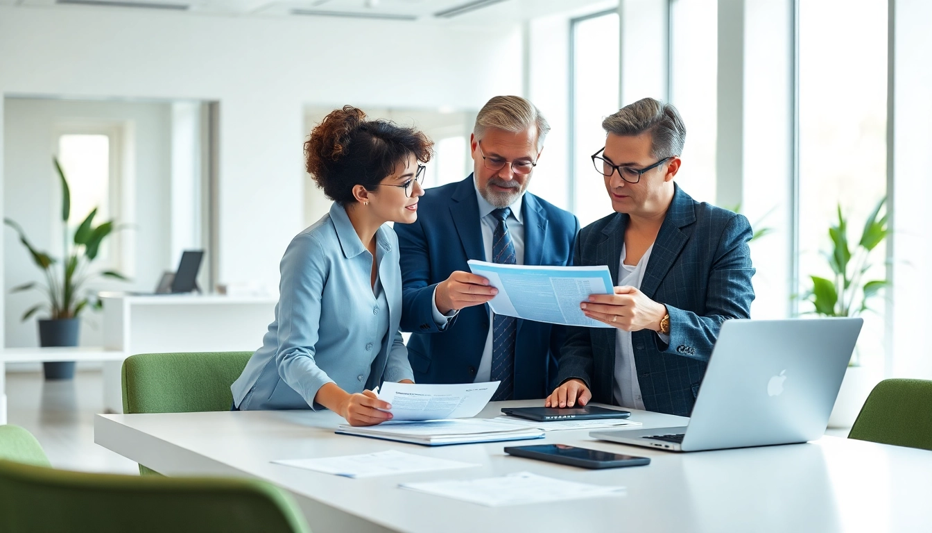 Consultant discussing Registration and certification in Federal databases with a federal employee in a modern office