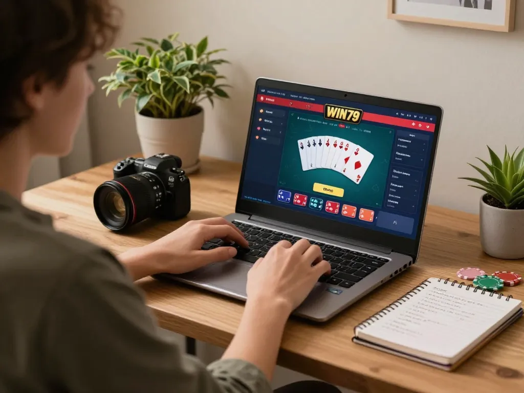 Engaging in a heartfelt WIN79 poker game while strategizing at home.