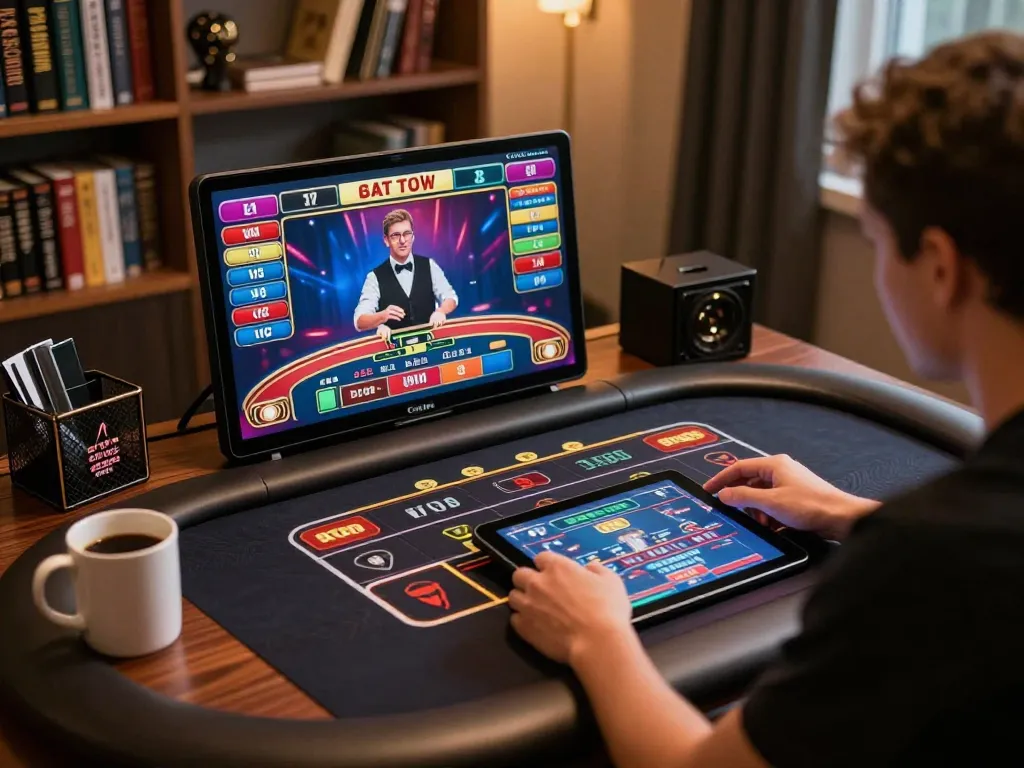 Engaging in online gaming with Link Vk88 chính thức on tablet, showcasing vibrant betting options in a warm, inviting atmosphere.