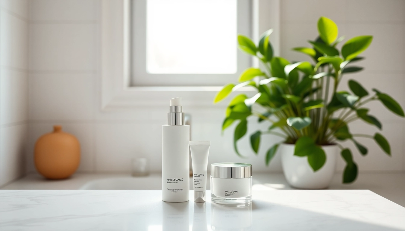 Enhance skin with anal lightening kit on a chic bathroom counter adorned with plants.