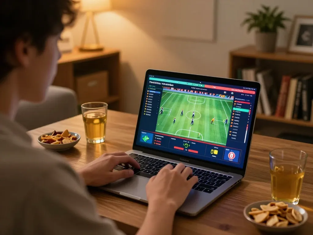 Engaging online betting scene at home, emphasizing strategies on 78winbizcom.