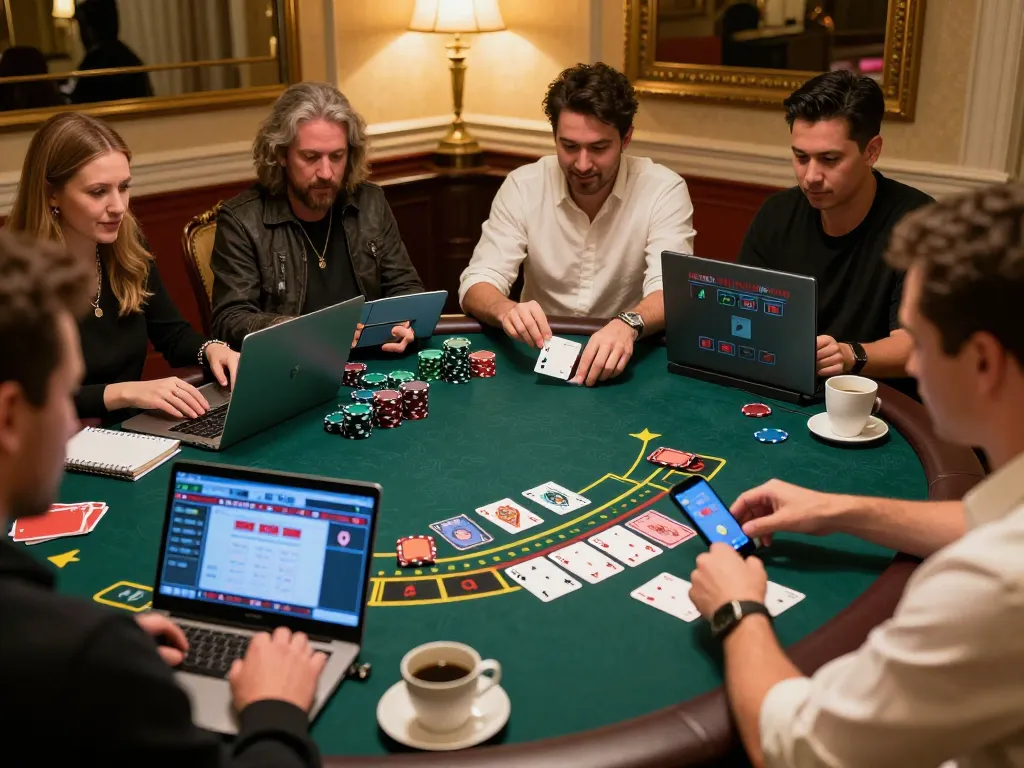Players enjoying strategic red88 blackjack gameplay on laptops with engaging dealer interactions