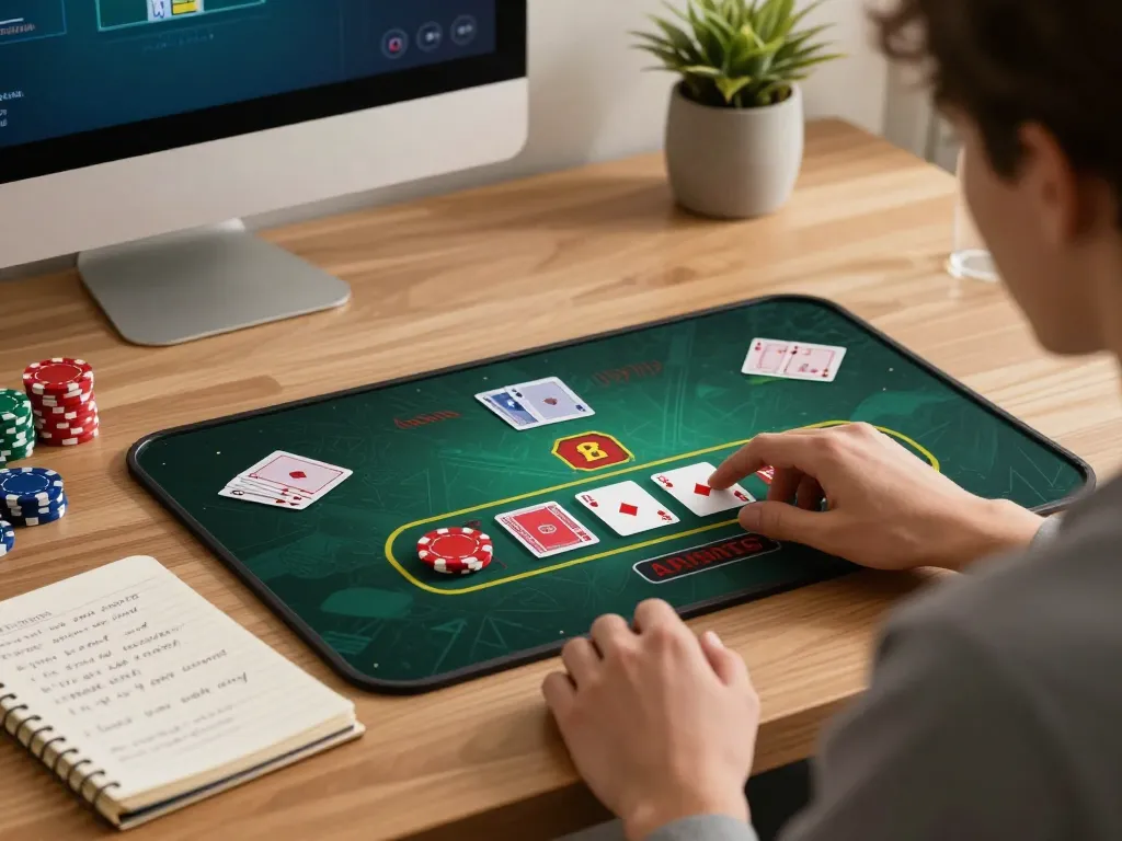 Engaging online blackjack play on mobile device for bj88bj users in a cozy home setting.