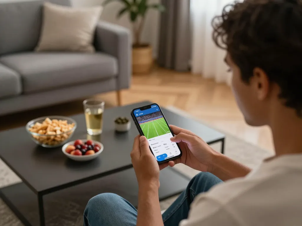 Socolive live streaming on smartphone ignites football excitement in a cozy home atmosphere.