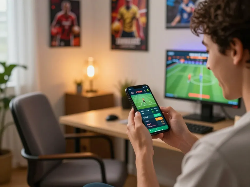 Engaging view of a person using the luongson live app for sports betting, celebrating a winning strategy.