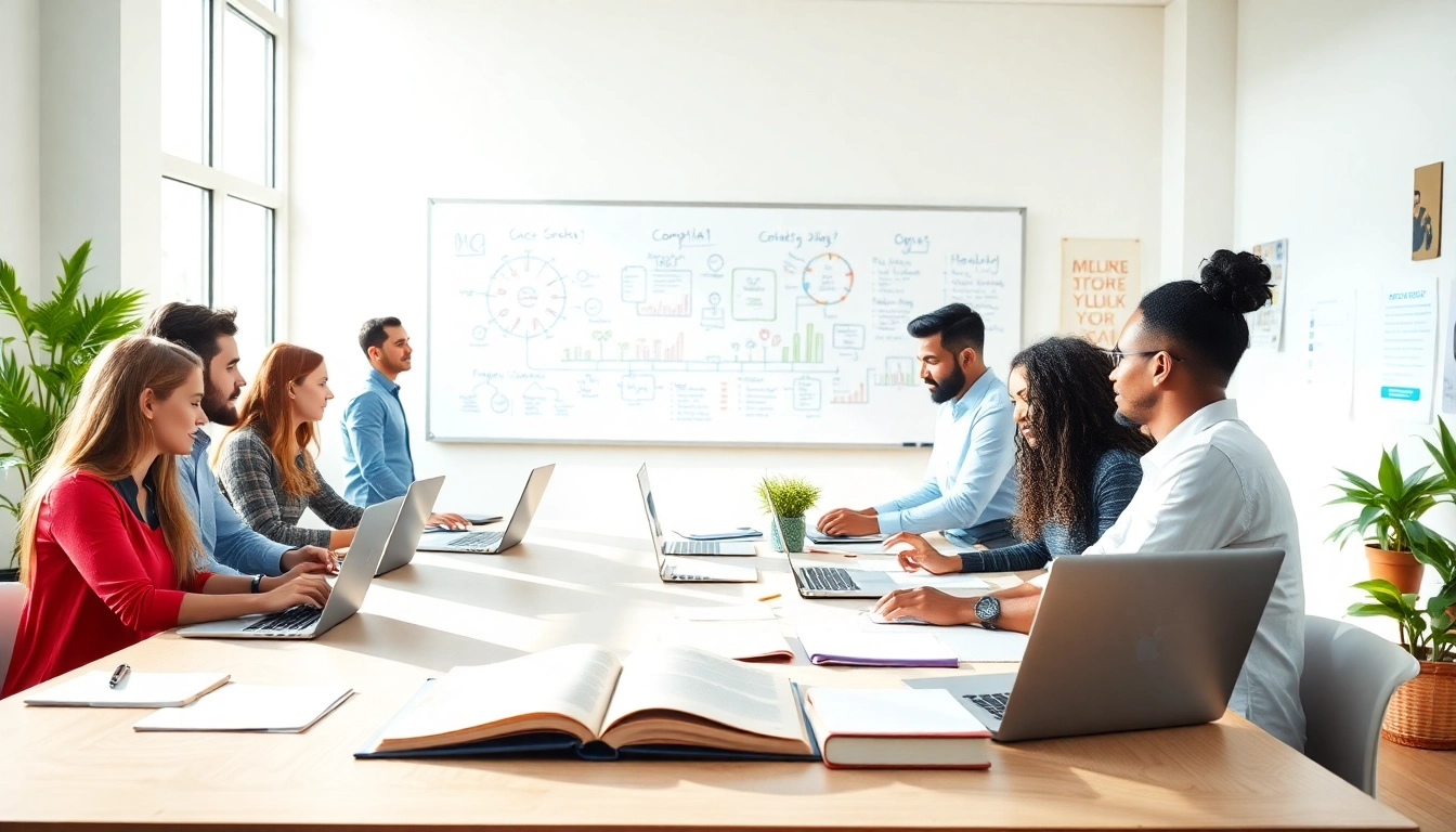 CompTIA exam assistance with collaborative study setup and engaged learners in a bright, professional environment.