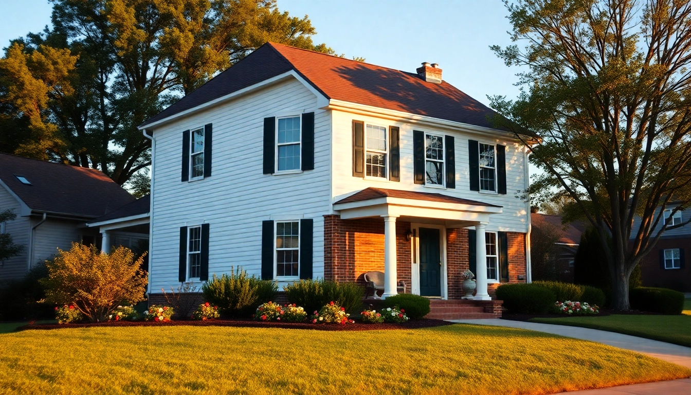Showcase of colonial home construction with symmetrical architecture in a serene suburban setting.