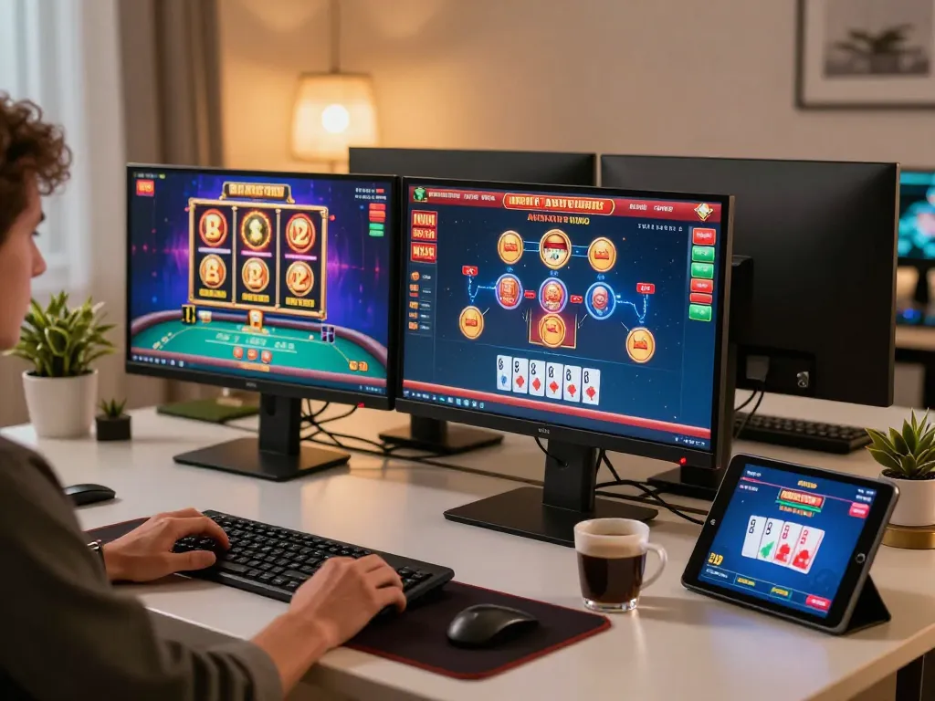 Playing online casino games at home with sc88vn on multiple screens.