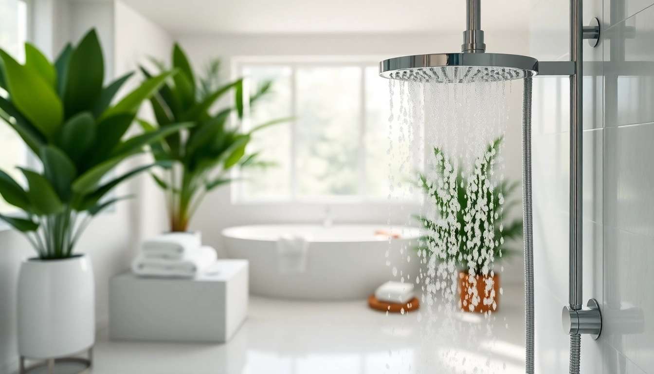 Experience elegant showers au in a luxurious spa-like bathroom setup.