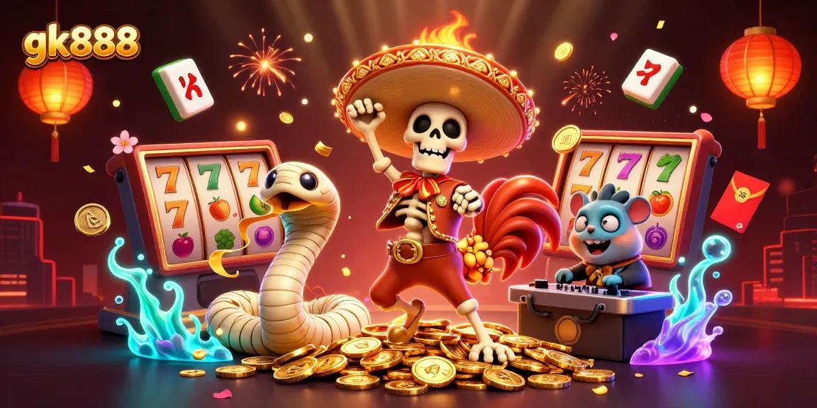 Dance into wins with gk888 in this vibrant casino-themed 3D illustration