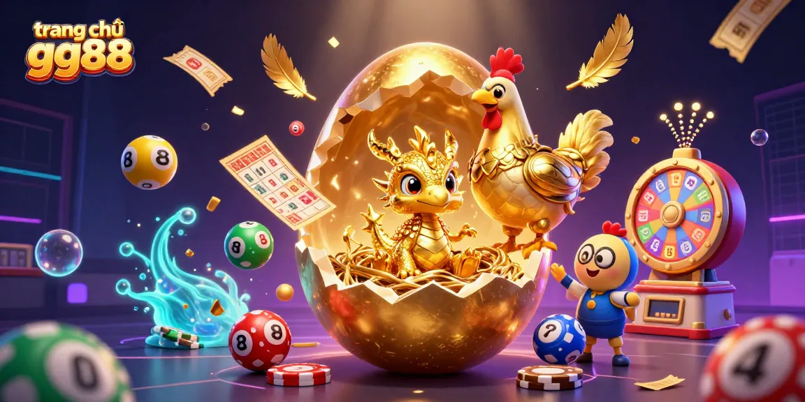 Experience the excitement of winning at trang chủ gg88 with a vivid illustration of golden gaming treasures and lottery fun.